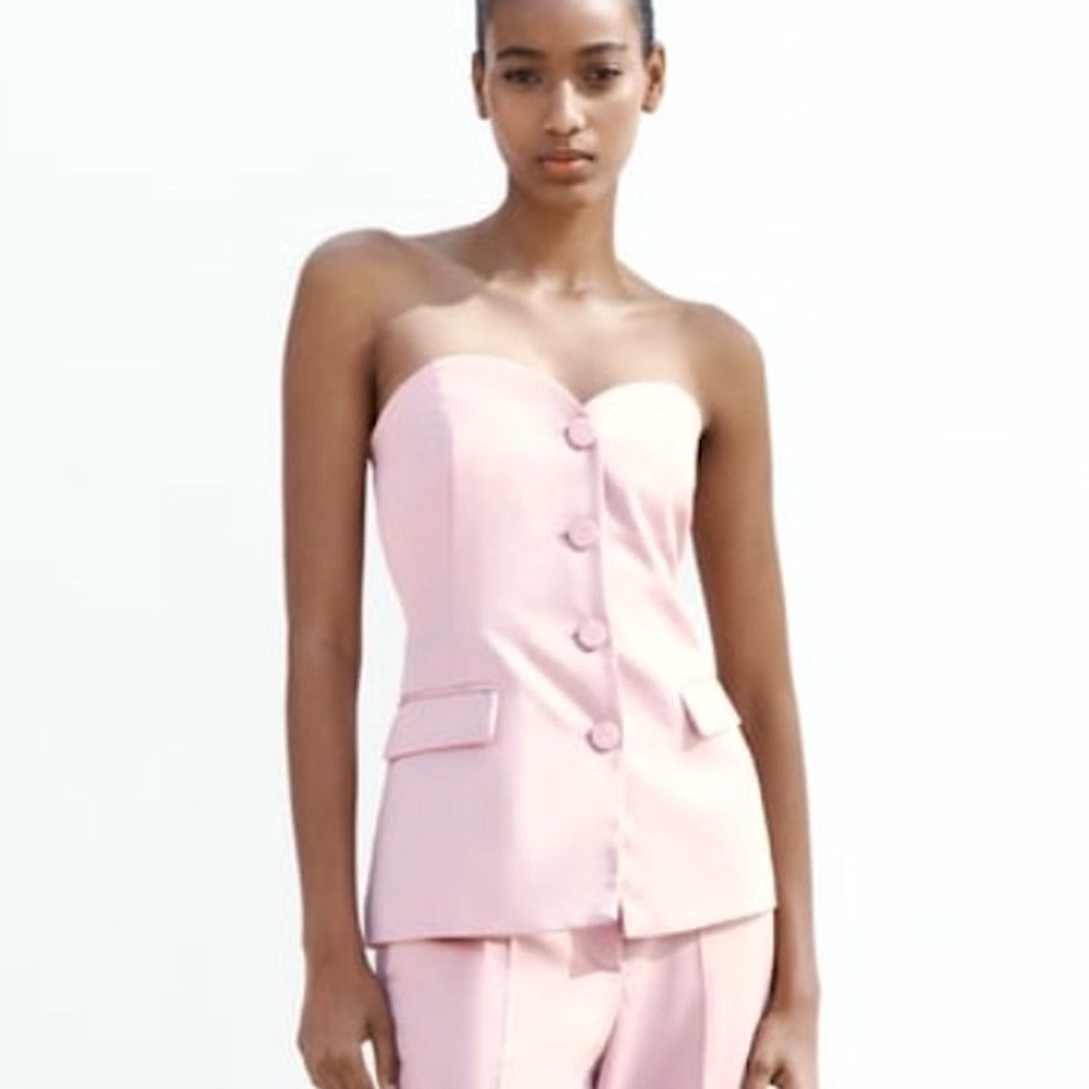 NWT Zara Pink Satin Bustier Top XS *flaw